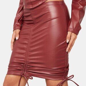 Plugged NYC Size Medium Burgundy Vegan Leather Adjustable Cinch Pencil Skirt